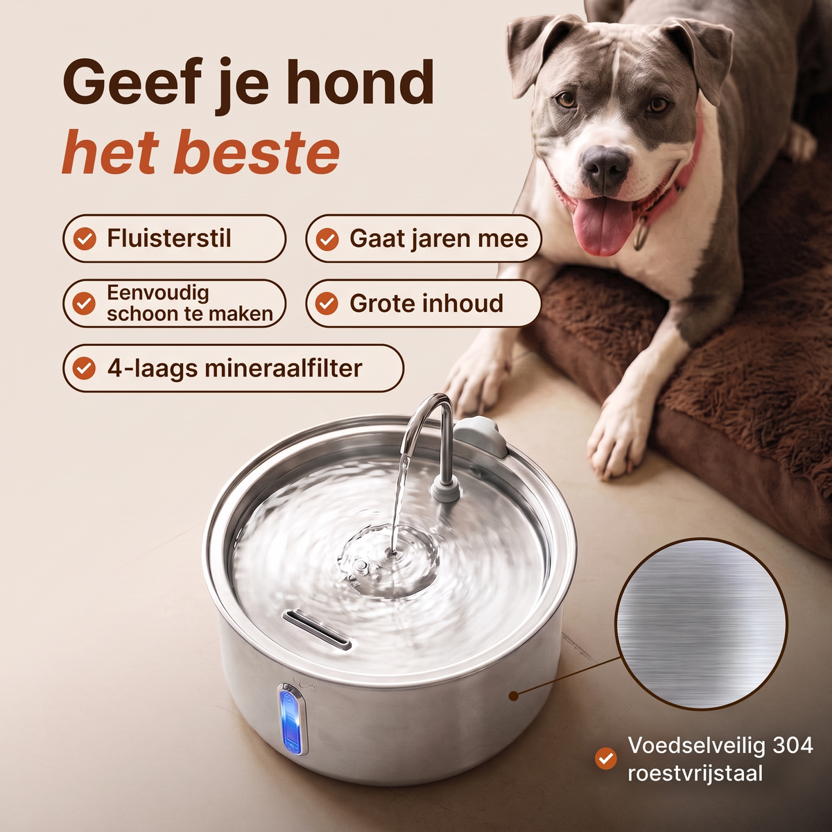 Woofstark™ Drinkfontein | Roestvrijstaal met Drievoudige Filtering