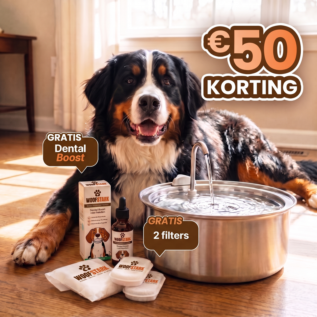 Woofstark™ Drinkfontein | Roestvrijstaal met Drievoudige Filtering